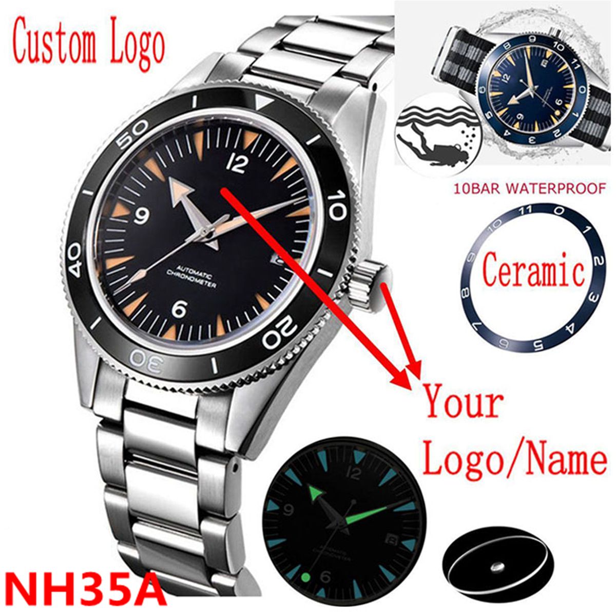 Watch Bezel Insert - Tùy Chỉnh Logo NH35A Đồng Hồ